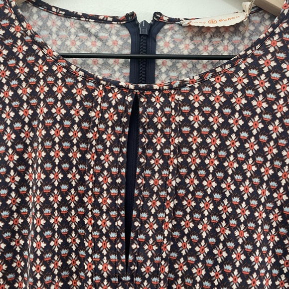 Tory Burch Women Dress Large Blue coral cream midi keyhole back patterned mod - Picture 4 of 5